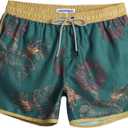 maamgic Mens Boys Short 80s 90s Vintage Swim Trunks with Mesh Lining Quick Dry Swim Suits Board Shorts (Medium, Dark Green)