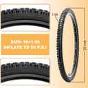 Hycline Mountain Bike Tires Set: 2-Pack 20/24/26x1.95 Inch Folding Replacement High-Density Bicycle Tires and Pair Inner Tubes with Tire Levers Compatible with MTB Off-Road Bike