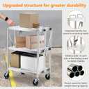 Garvee Heavy Duty Folding Utility Cart, Stainless Steel Collapsible Service Cart 133 LBS Large Loading per Shelf, Sturdy 3-Tier Rolling Cart with Wheels Lockable for Restaurant Garage Office Outdoor