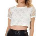 Allegra K Women's Sequin Shiny Glitter Crop Top Christmas Short Sleeves Sexy Party Tassel T-Shirt M