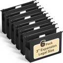 Ansook Hanging File Folders Legal Size, Heavy Duty 3" Expansion File Folder Hanging with 1/5 Tabs,6 Pack Extra Capacity File Cabinet Folders, Hanging File Organizer for File Frame & File Storage Box (Black)