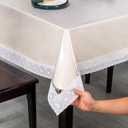 Lace Trim Tablecloth, Crystal Clear Vinyl, Waterproof Plastic Table Cover with Decorative White Border for Dining Tables (60x122in)