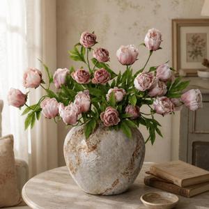 8 Pcs Faux Peony Stems Flowers Vintage Real Look Artificial Silk Flowers, Bulk Fake Peonies Branches for Vase Filler DIY Bouquet Wedding Centerpiece Bridal Shower Gifts Home Decor (Brownish)