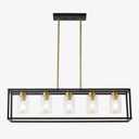 5-Light Farmhouse Chandelier Modern Kitchen Island Pendant Lighting E26 with Clear Glass Shades, Rectangle Black and Gold Chandelier, Adjustable Height