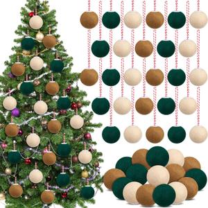 SmoothNovelty 36 Pcs Christmas Felt Ball Ornaments Mini Wool Felt Balls 1.57 Inch Christmas Tree Hanging Decorations Brown Green Beige Pompom Decoration DIY