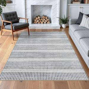 Tribesigns Ultra Thin 5x7 Washable Area Rugs for Living Room, Modern Non-Slip Rugs for Bedroom Dining Room, Grey Striped Farmhouse Large Indoor Carpet for Playroom Entryway