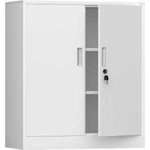 iJINGUR Metal Storage Cabinet with Locking Doors and 2 Adjustable Shelves, Small Lockable Storage Cabinet for Home Office Garage (White), 36.22"H