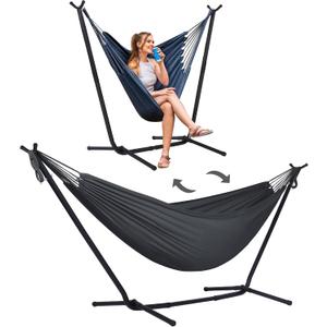 SUNCREAT 2-in-1 Hammocks Convertible Portable Double Hammock with Stand Included, Outdoor Hammock and Stand, Patented, Dark Grey