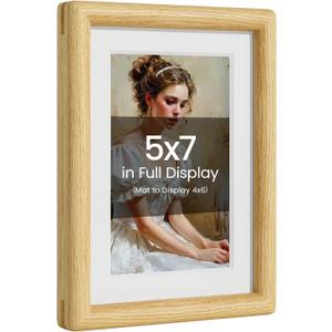 5x7 Picture Frame Natural Oak Wood From California-USA with Real Tempered Glass, Handcrafted 5 x 7 Photo Frame Matted to 4x6 Wedding Photo, Family Picture, Graduation Picture Display on Table & Wall