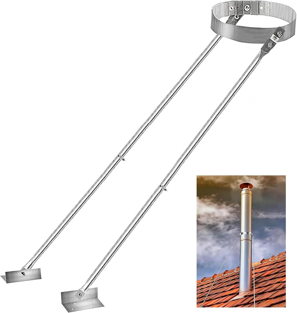 Diameter Stove Pipe Stainless Steel Roof Bracket Support Kit Adjustable Extended Roof Brace 6"-14" Diameter Stove Pipe,Silver Chimney Stove Pipe Support Provide Stability Against Wind & Snow