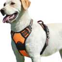 Eagloo Dog Harness for Large Dogs, No Pull Service Vest with Reflective Strips and Control Handle, Adjustable and Comfortable for Easy Walking, No Choke Pet Harness with 2 Metal Rings, Orange, L