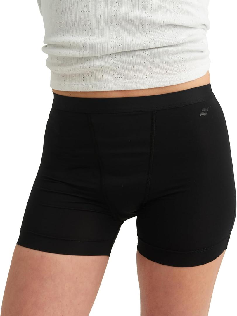 saalt Leakproof Teen Sport Shorts Period Underwear - Soft-Stretch, High-Rise, Machine Washable (Small, Volcanic Black - Super Absorbency)