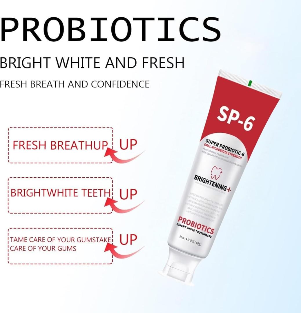 SP-6 probiotic whitening Toothpaste, a Fluoride Free Toothpaste for Cleaning Teeth, Keeps Gums White and Healthy, with a Mint Flavor and Fresh Breath