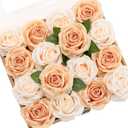 Ling's moment Artificial Flowers 16pcs Silk Roses with Stems, 3.5" Fake Vendela Roses Bulk for DIY Wedding Bouquets Centerpieces Party Baby Shower Home Decoration, French Orange & Cream