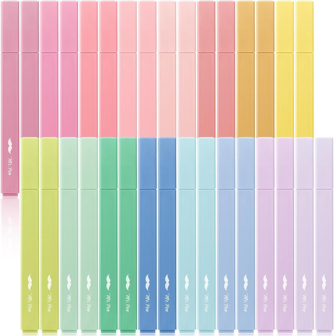 Mr. Pen- Aesthetic Highlighters, 32 Pack, Chisel Tip, Pastel Colors, Bulk, Cute Highlighters Assorted Colors, for Journaling, School, Office, Home, Back to School Supplies