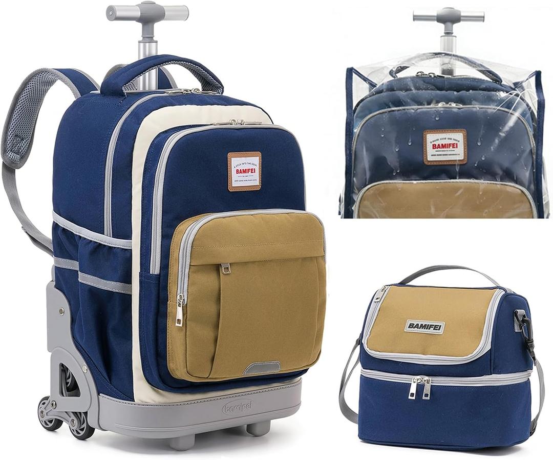 6 Wheel Rolling Backpack for Kids 18" Set - Blue Brown, Medium