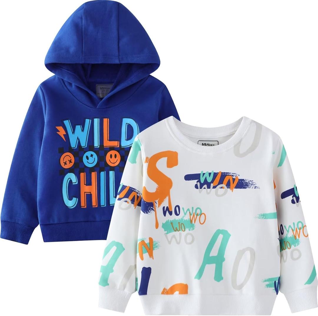 2-Pack Boys Sweatshirts ToddlerCotton Long Sleeve Crewneck Pullover Kids Winter Warm Shirt Sweater Tops 2T-7 Years