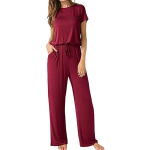 LAINAB Womens Soft Summer Jumpsuits Short Sleeve Casual Wide Legs Rompers, Size S