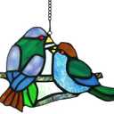 Stained Glass Window Panels Sun Catcher Honey Love Birds, 8" x 5"