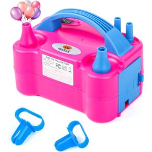 NuLink Electric Portable Dual Nozzle Balloon Blower Pump Inflation for Decoration, Party, Sport [110V~120V, 600W, Rose Red]