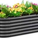 Quictent Galvanized Raised Garden Bed Kit, 6x3x1.5 ft Oval Metal Planter Box Tall for Vegetables Outdoor Backyard, Strengthened by Crossbar, Dark Gray