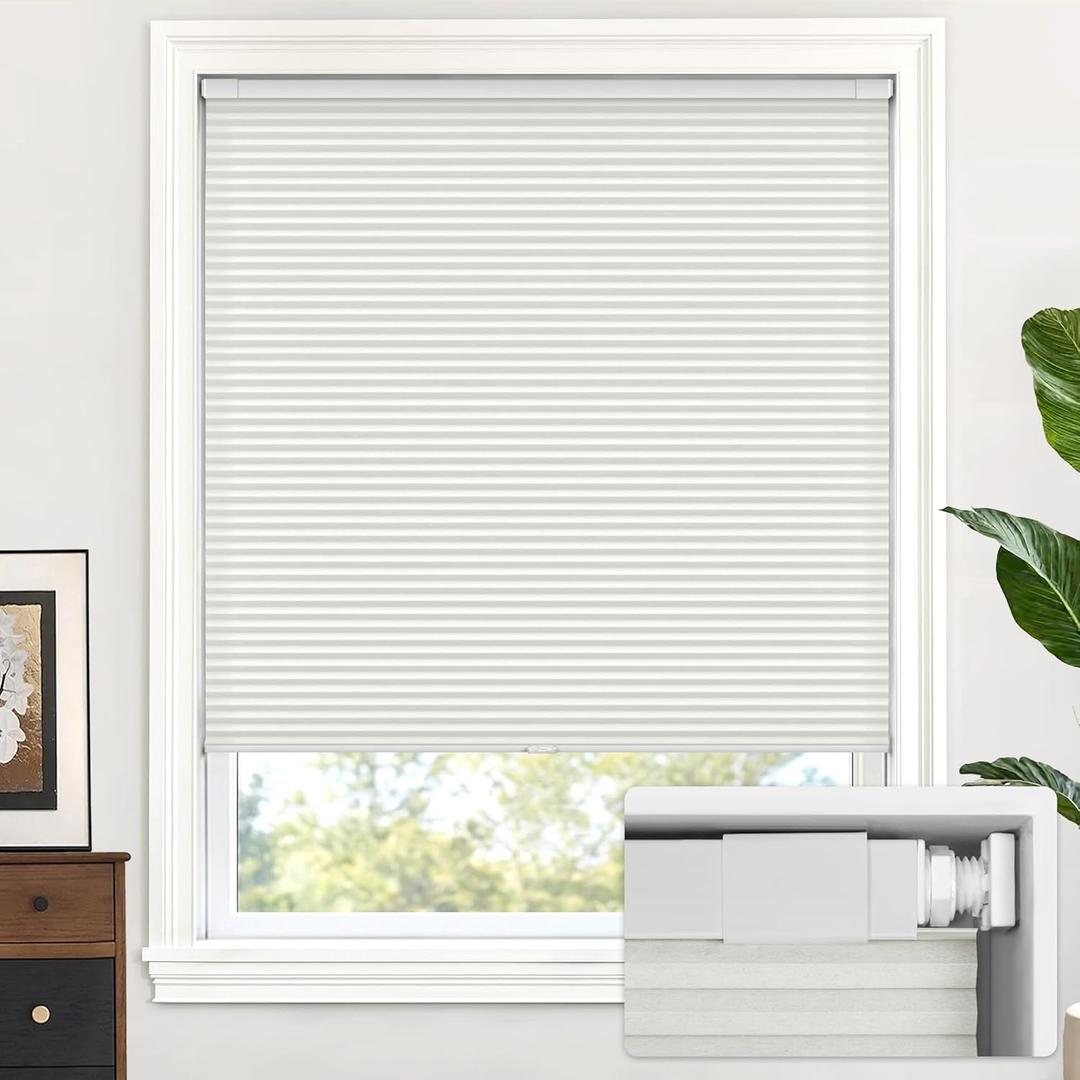 LazBlinds Cordless Cellular Shades, No Tools No Drill Light Filtering Honeycomb Shades Pleated Blinds for Windows, 32.5'' W x 48'' H, Light Grey