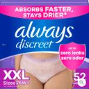 Always Discreet Adult Diapers for Women, Incontinence Underwear, Postpartum Essentials, Disposable Briefs, Max Absorbency, Bladder Leak Protection, 2XL / XXL, 13ct
