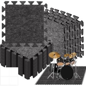 16 Pcs Sound Absorbing Interlocking Floor Mats, 11.8 x 11.8 x 0.4 inches High Density Piano Carpet Drum Rug, Non-Slip Anti Vibration Soundproof Pads Acoustic Blankets for Music Studio