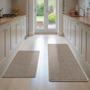 Kitchen Rugs Set of 2, Washable Rubber Backing Non Slip Runner Rugs for Office, Home, Front of Sink, Absorbent Kitchen Mats for FloorBeige, 17.3"x47"+17.3"x29"