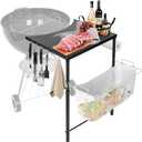 Grill Side Table for Weber Kettle 18/22/26, Weber Smokey Mountain 18/22 Grill, Grill Work Table for Weber Master Touch, Premium, Kettle Grill Accessories, Adjustable Height Charcoal Kettle Grill Table