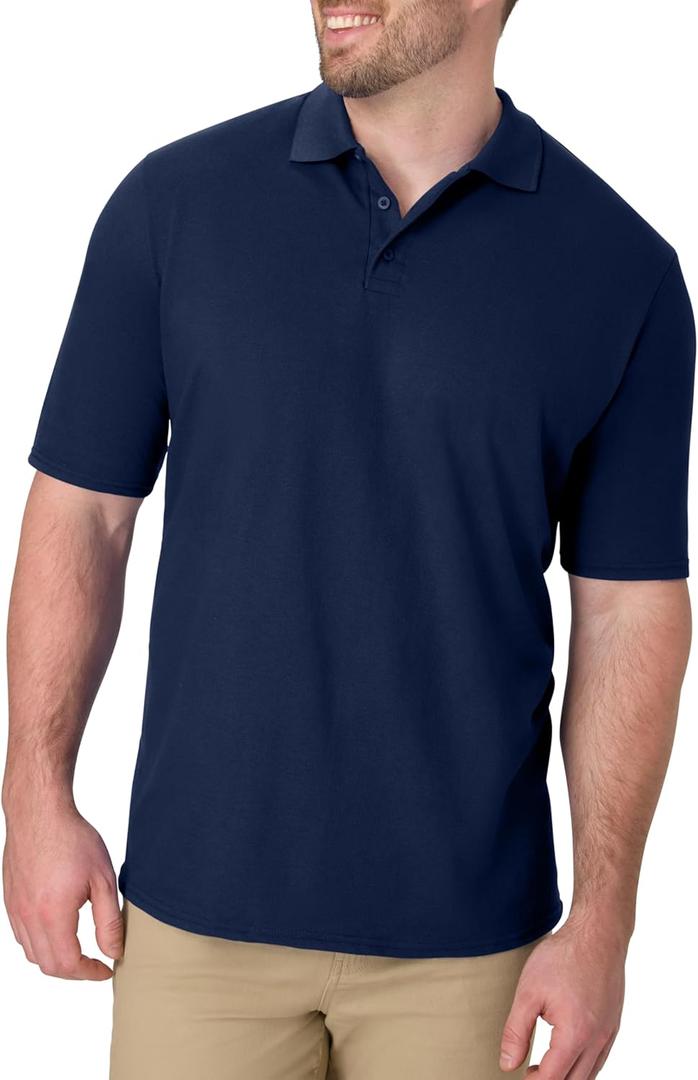 Hanes Mens X-Temp Short Sleeve Polo Shirt, Midweight Men's Shirt (Navy)