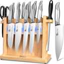 Japanese Knives Set for Kitchen, Magnetic Knife Set with Block and Sharpener, Stainless Steel Knife Set as Gift for Couple, Wedding, Women or Mom with Gift Box, 14 Pack Black Dot