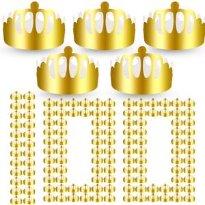 Crtiin 100 Pcs Gold Paper Crowns Birthday Party Bulk for Adults Classroom Students Hat Supplies Favors (Round Style)