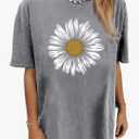 Womens Oversized Tshirt Flower Graphic Tees Nashville Music Short Sleeve Shirts Summer Casual Loose Beach Tops M