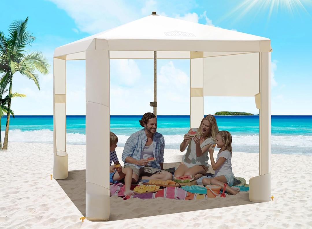 Beach Cabana 6.2"x6" Canopy, Fast Set up and Take Down, UPF 50+ UV Protection, Rainproof Beach Umbrella Shelter with Half Side Wall for Outdoor Patio Backyards Alfresco Eateries Pools Cafes Picnic