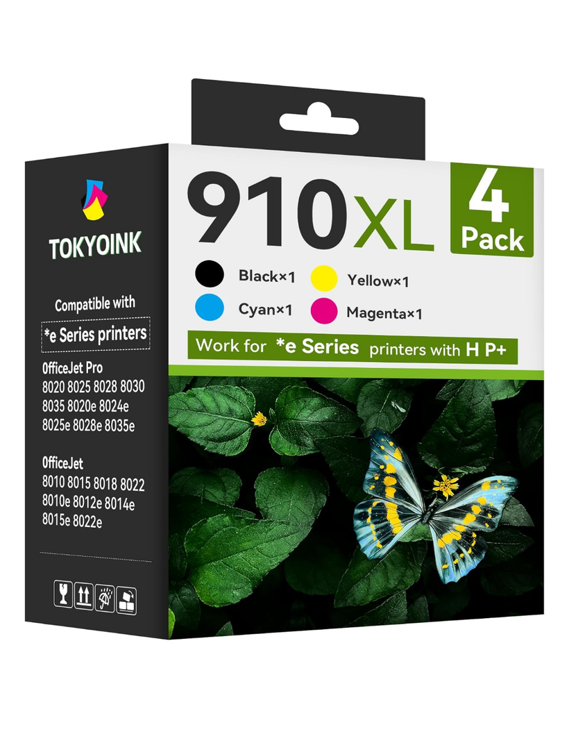 910XL for HP 910 910XL Ink Cartridges for HP OfficeJet Pro 8010 8020 8015e 8020e 8022e 8025e 8025 8028e 8035 8035e 8022 8022e Printer Combo Pack (Black, Cyan, Magenta, Yellow)