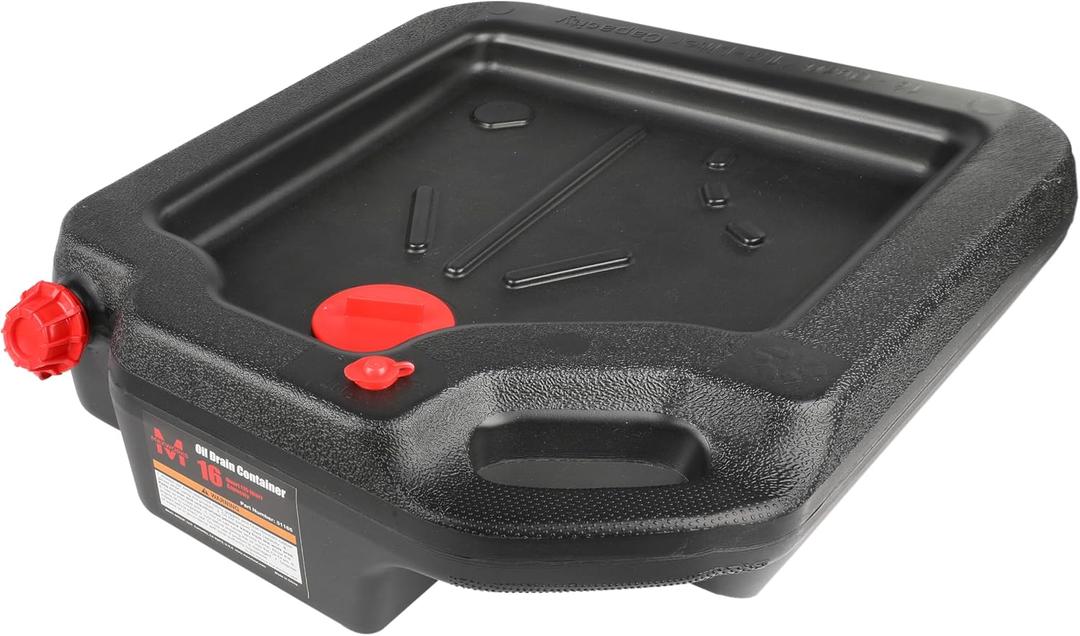 MaxWorks 51165 16-Quart Oil Drain Container, Black – Deep Drain Well, Ergonomic Handles, Spill-Resistant Design, Upright or Flat Storage – Ideal for Trucks, SUVs, and Farm Equipment