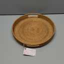 YANGQIHOME Rattan Round Serving Tray, Decorative Coffee Table Tray, Hand Woven Serving Basket with Handles, Ottoman Wicker Fruit/Bread Serving Basket, 13.8 inch (Natural)