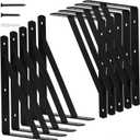 10 Pack- L12" x H 8" Shelf Triangle Brackets, 12inch Heavy Duty Metal Wall Shelf Support Corner Brace Joint Right Angle L Brackets for Floating Shelves Black with Screw