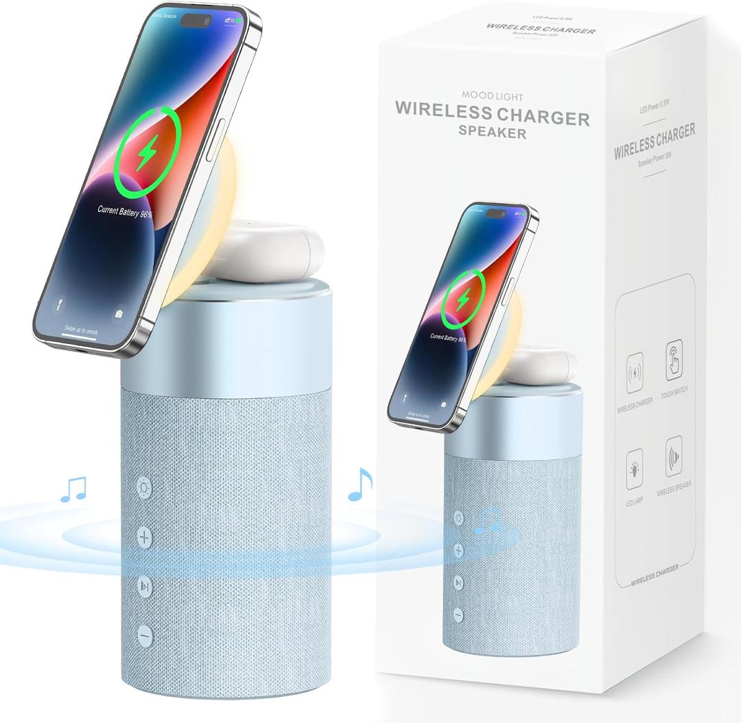 COLSUR Bluetooth Speaker, Magnetic Wireless Charger, Bluetooth Speakers with Night Light, 2 in 1 Wireless Charging Station for iPhone 17/16/15/14/13/12 Series, AirPods Pro 2/4/3/2Gift Ideal