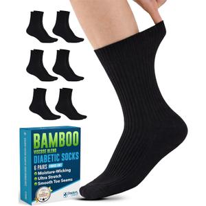 Doctor's Select Bamboo Viscose Diabetic Socks for Women & Men - 6 Pairs Non Binding Viscose Bamboo Socks for Swollen Feet (Large)