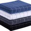Homaxy 100% Cotton Terry Kitchen Towels(Multiple Color, 13 x 28 inches), Checkered Designed, Soft and Super Absorbent Dish Towels, 4 Pack (Navy+White+Grey+Black)