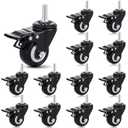 Aurelema Set of 12 M10 Caster Wheels 2 Inch M10 x 25 mm Swivel Threaded Stem Caster Locking Standing Desk Wheels Heavy Duty 360 Polyurethane with Dual Brake, No Noise, 400 lb for Cart Desk Furniture