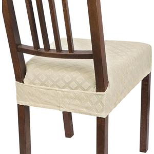 SearchI Stretch Dining Chair Seat Covers Set of 4, Soft Removable Washable Seat Covers for Dining Chairs, Dining Room Seat Cover Slipcover Protector (Rear-Covered, Beige Diamond Jacquard)