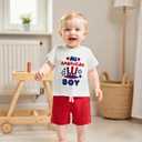 Toddler Baby Boy 4th of July Outfit American Flag Embroidery Waffle Knit T Shirt Shorts Set Patriotic Clothes (6-12 Months, Colorful)