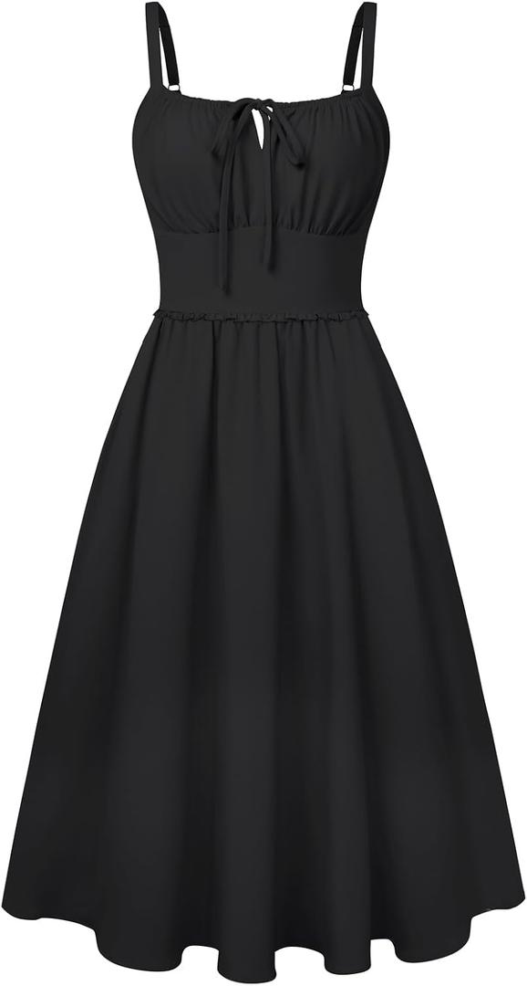 Belle Poque Summer Dress for Women 2026 Sleeveless Sundress Corset Flowy Midi Milkmaid Wedding Guest Dress Black Medium