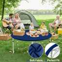 3 x Round Spandex Elastic Tablecloth for 36"-44" Round Tables, Stretch Fitted Picnic Table Cover, Washable Patio Table Cloth for Outdoor, Camping, Party, 4th of July, Navy, 48"