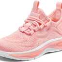 RUNSIDE Boys Girls Sneakers, Lace up Kids Tennis Shoes for Walking/Running Lightweight Breathable Gym Shoes Outdoor, Size 3 (Pink)
