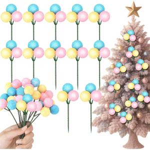 Syhood 12 Set 7.9 Inch Christmas Ball Ornaments on Wired Picks Shatterproof Xmas Pastel Ball Picks for Christmas Tree Vase Wreath Stairs Garland Decoration Supplies