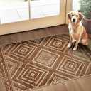 Area Rug 2x3 Rug Machine Washable Non-Slip Low Pile Print Pattern Western Rug for Living Room Bedroom Entryway Tribal Series -Yellowbrown/Cream